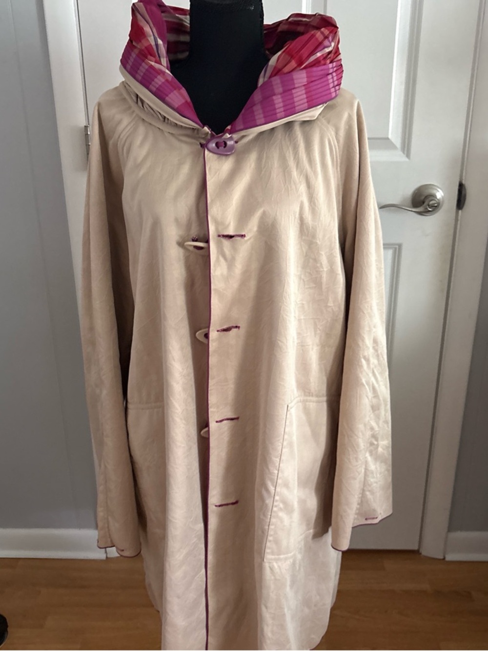 Source Unknown Beige Trench Coat with Pink Hood Lining